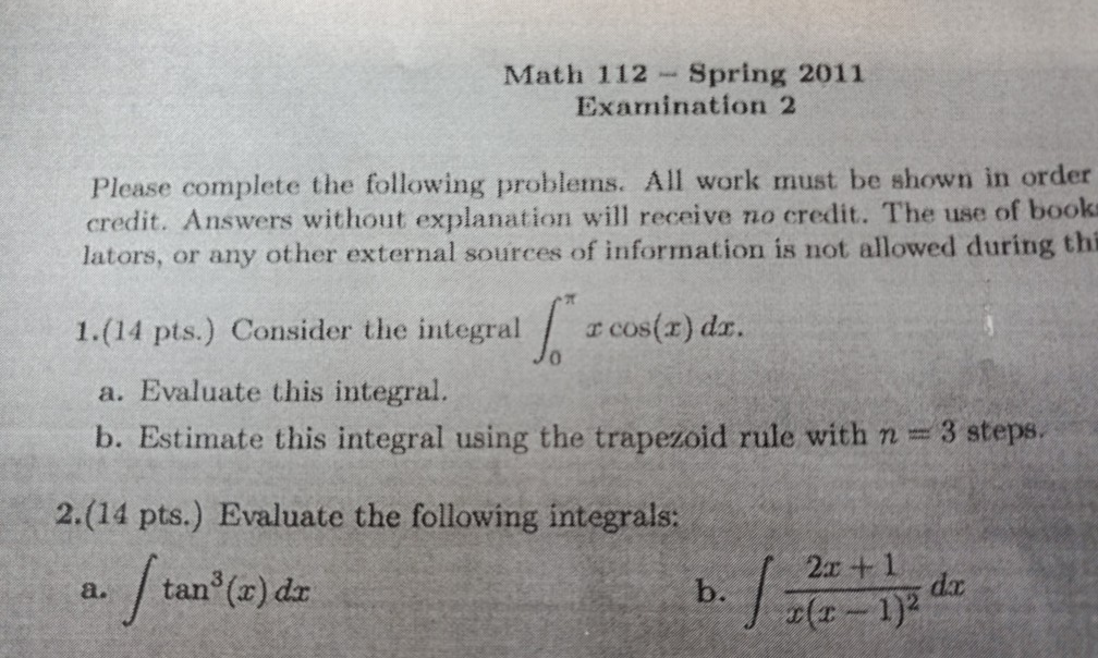 Solved Math 112 - Spring 2011 Examination 2 Please complete | Chegg.com