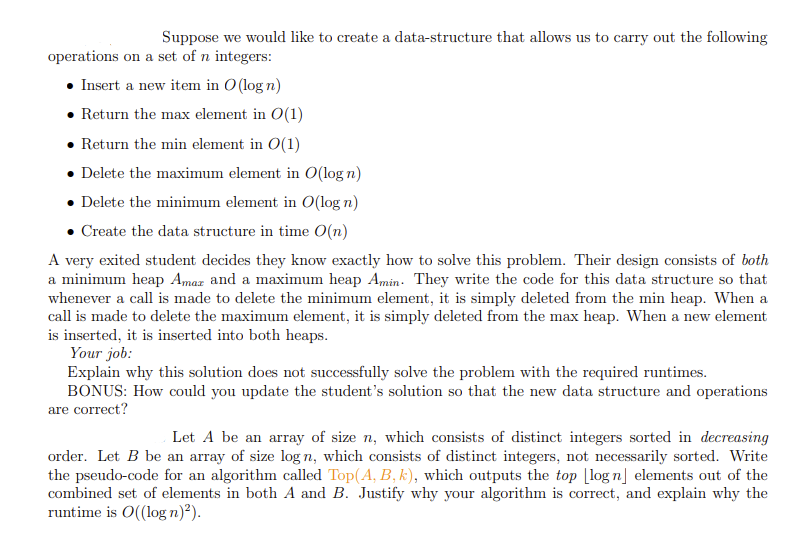 Solved Suppose we would like to create a data-structure that | Chegg.com