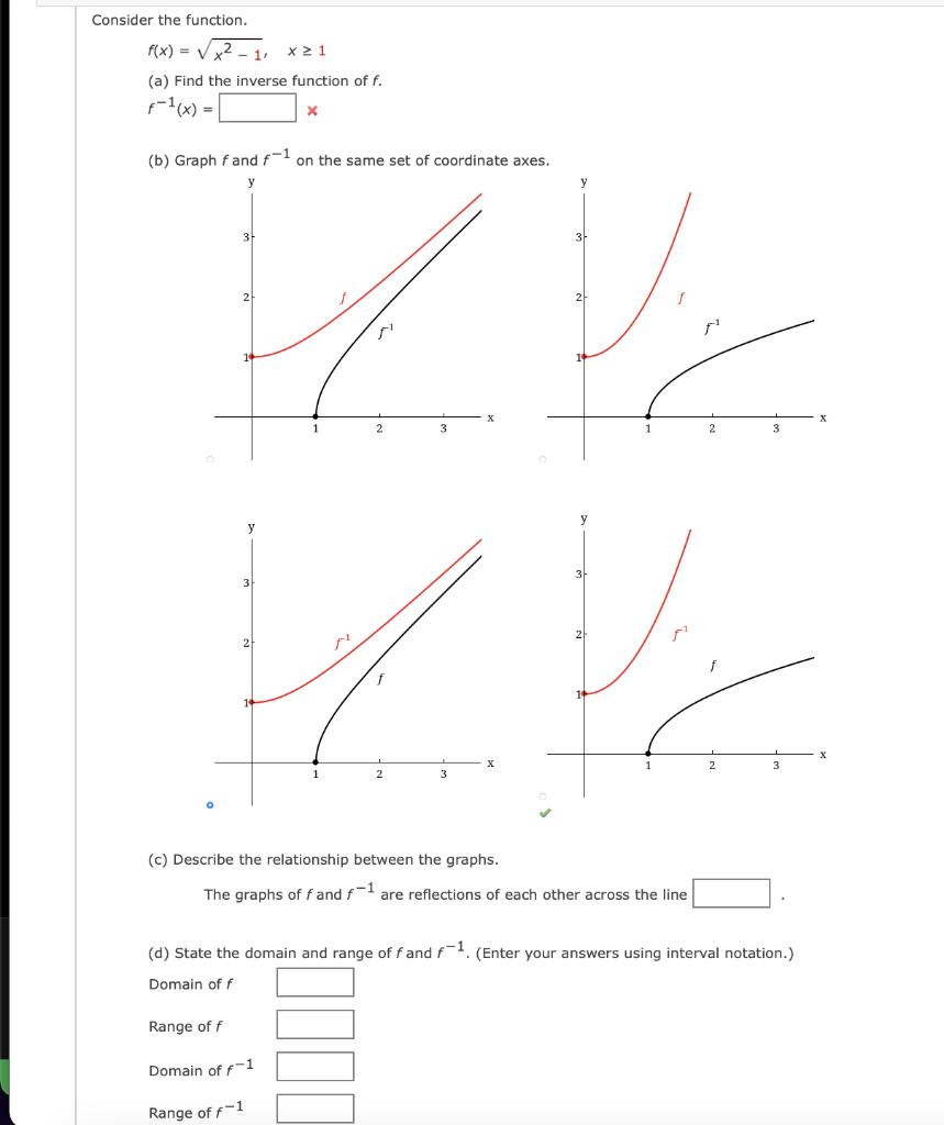Solved Consider the function. f(x)=√ x ≥ 1 (a) Find the | Chegg.com