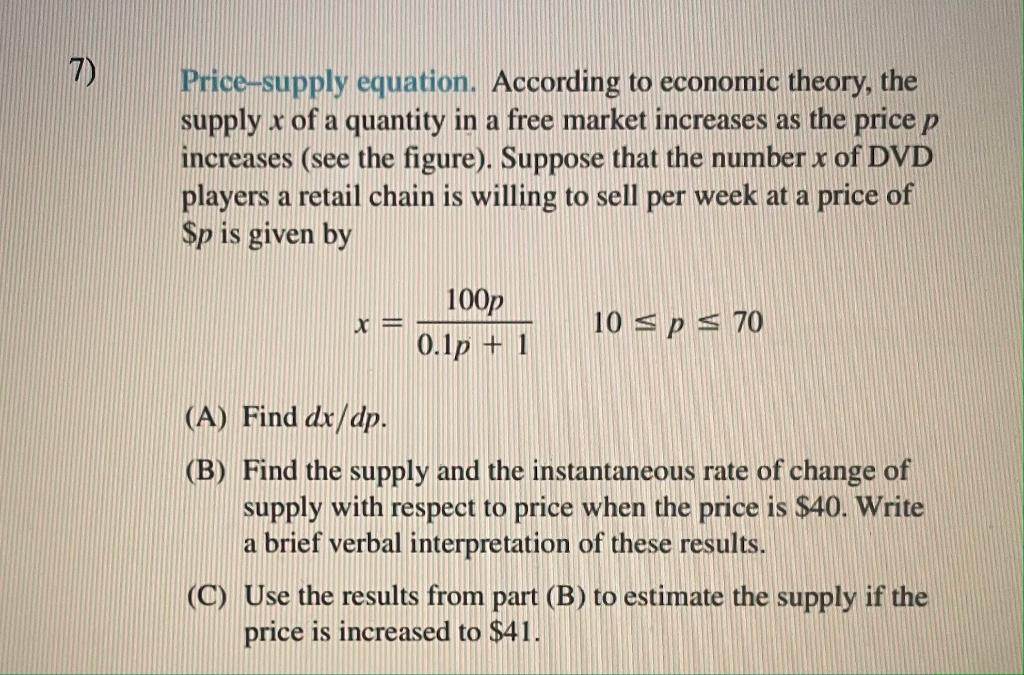 Solved 7) Price-supply Equation. According To Economic 