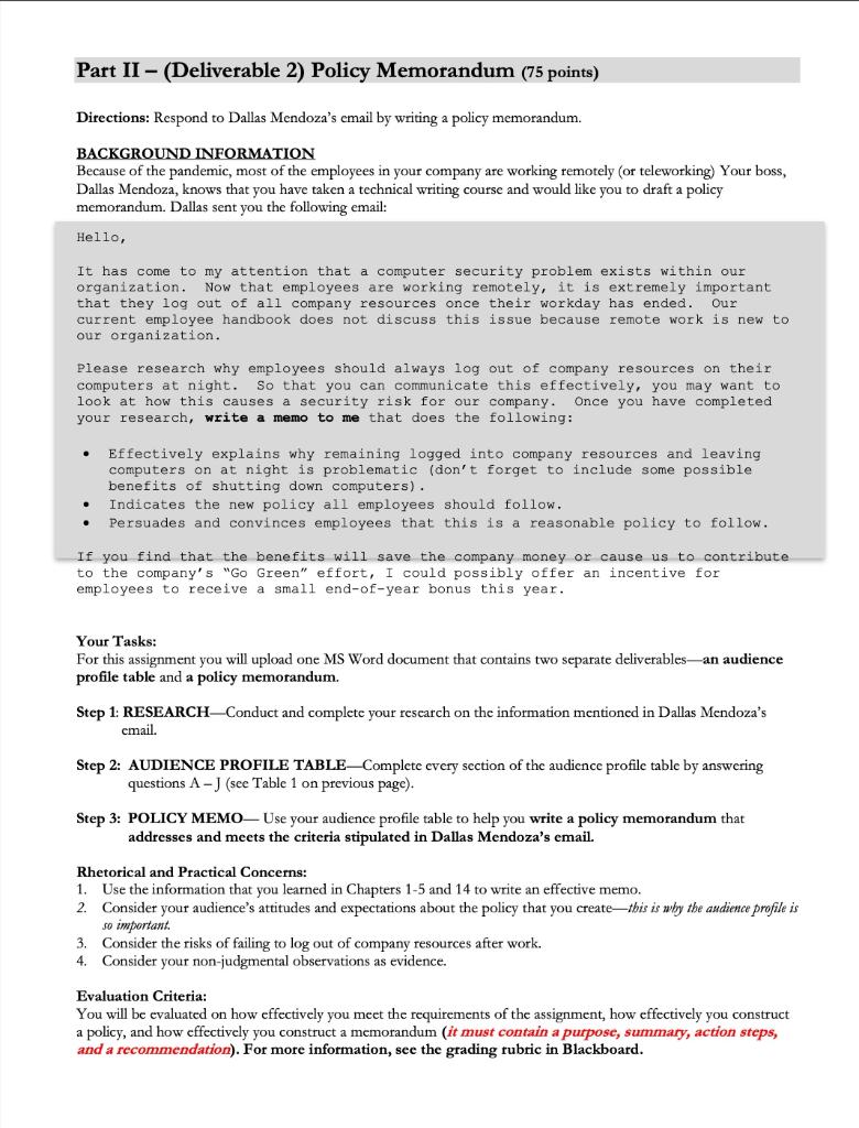 Solved Policy Memorandum Assignment This is a two-part | Chegg.com