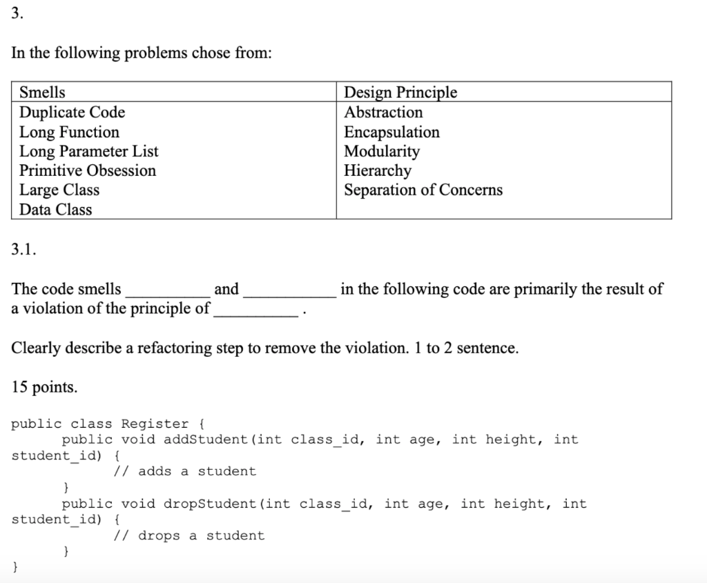 Solved 3. In the following problems chose from: Smells | Chegg.com