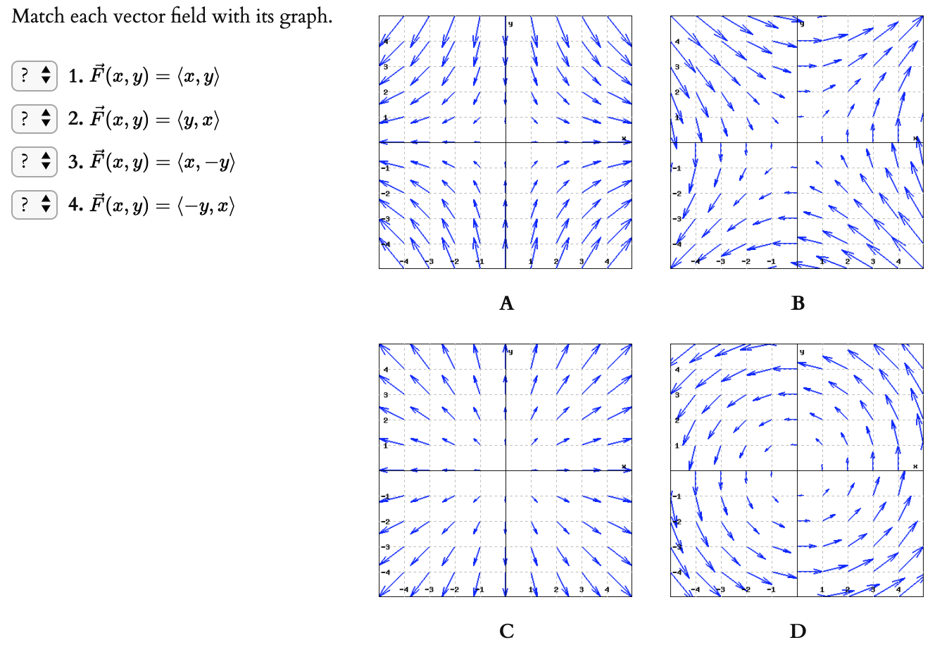 Solved Match each vector field with its graph. INS ? A 1. | Chegg.com