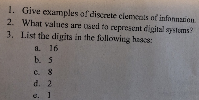 Solved 1. Give examples of discrete elements of information. | Chegg.com