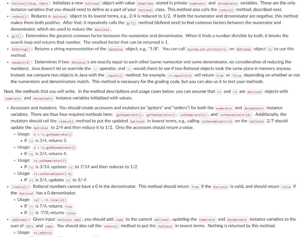 Project 8: Java Rationals Due Monday by 11:59pm | Chegg.com