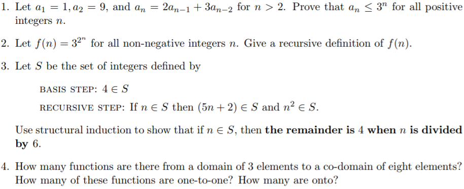 Solved 1. Let a1,a2-9, and an 2an-1 +3an-2 for n > 2. Prove | Chegg.com