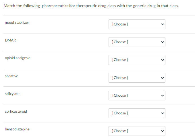 Solved Match The Following Pharmaceutical/or Therapeutic | Chegg.com