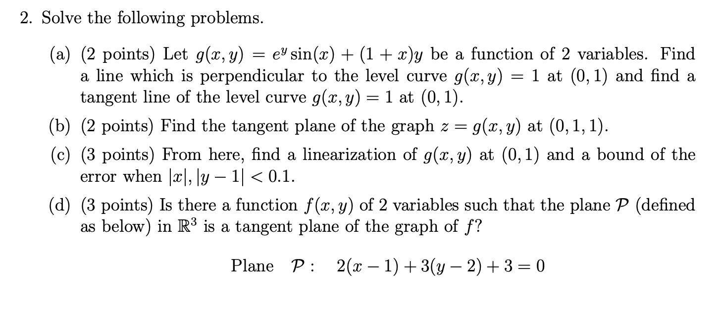 Solved 2. Solve the following problems. (a) (2 points) Let | Chegg.com