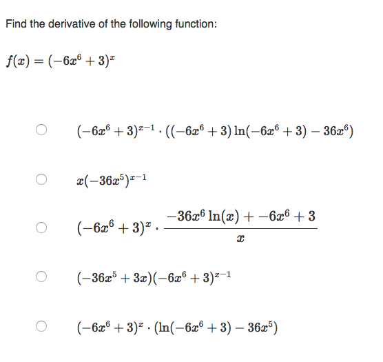 Solved Find the derivative of the following function: | Chegg.com