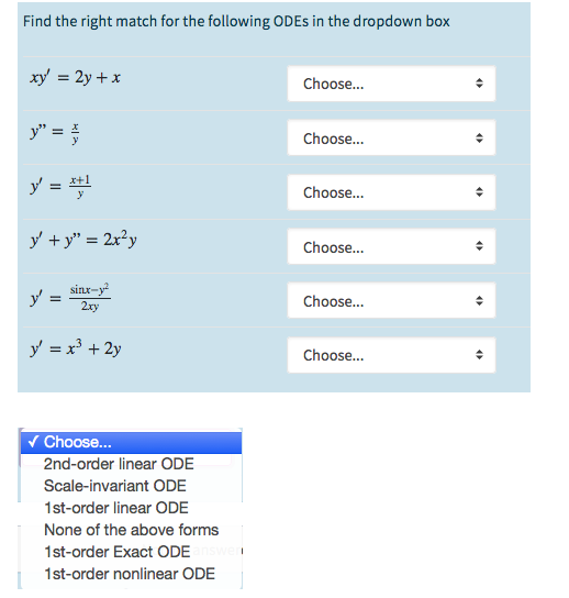 Solved Find the right match for the following ODEs in the | Chegg.com