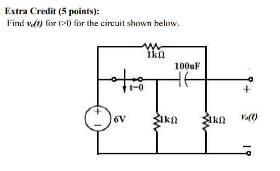 Solved Extra Credit (5 points): Find vo(t) for t>0 for the | Chegg.com