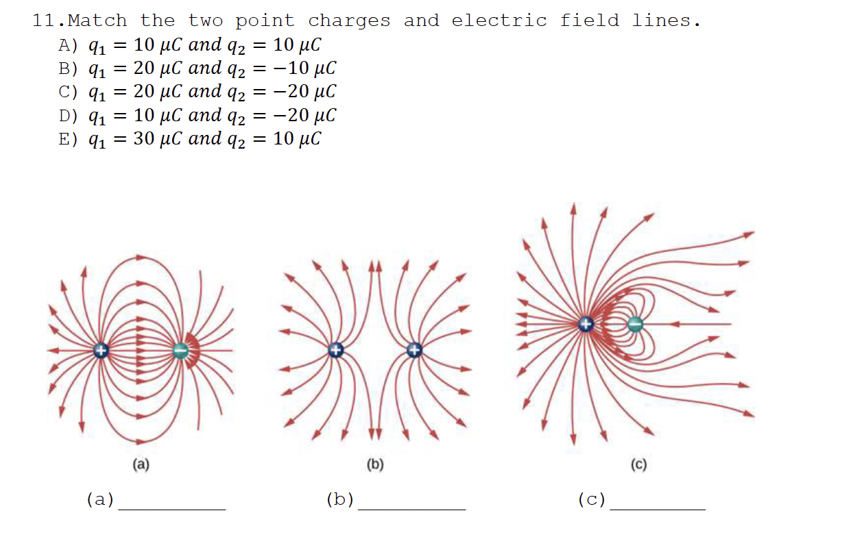 Solved = — 11.Match the two point charges and electric field | Chegg.com