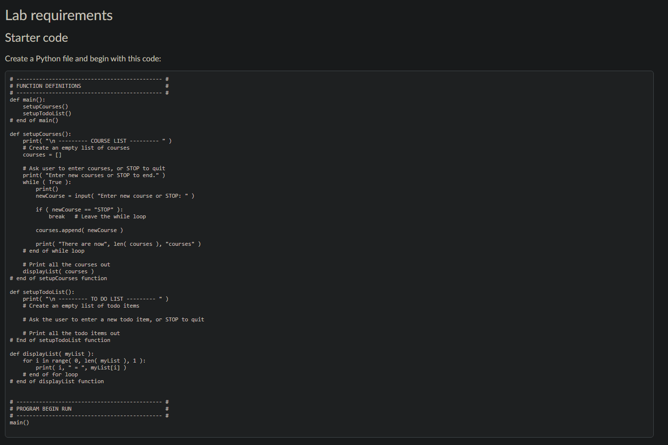 Solved Lab requirements Starter code Create a Python file | Chegg.com