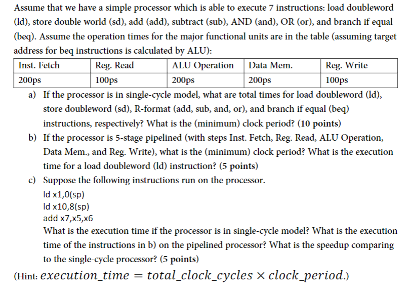 Solved 100ps Assume that we have a simple processor which is | Chegg.com
