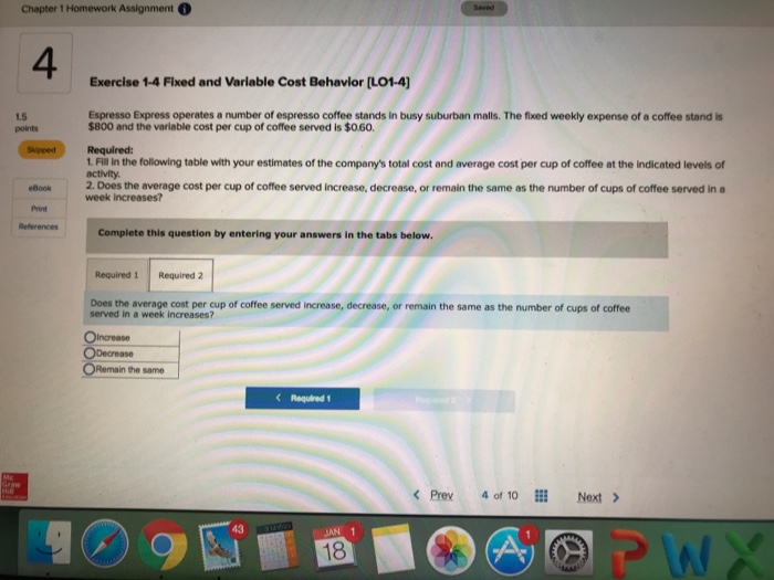 Solved Chapter 1 4 Exercise 14 Fixed and Variable Cost