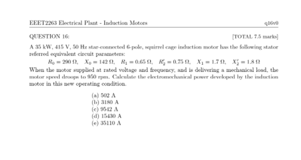 Solved EEET2263 Electrical Plant - Induction Motors 9130 | Chegg.com