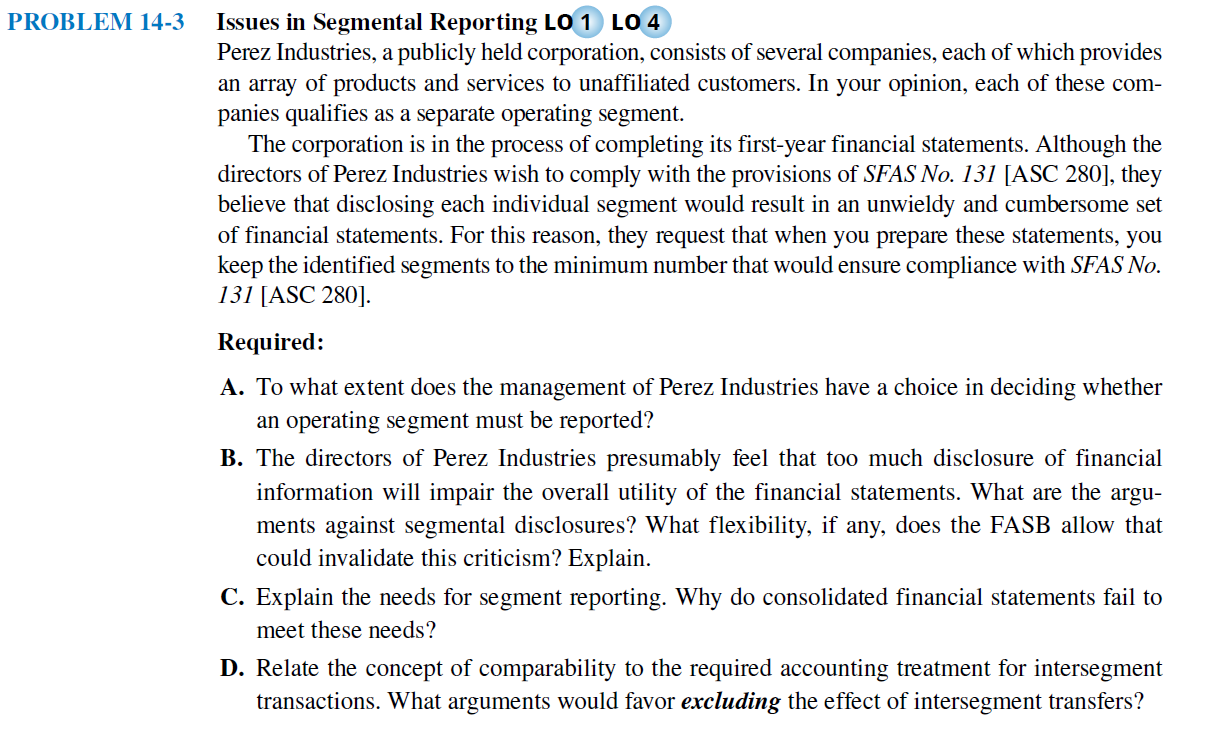 Solved Issues in Segmental Reporting LO 1 LO 4 Perez | Chegg.com