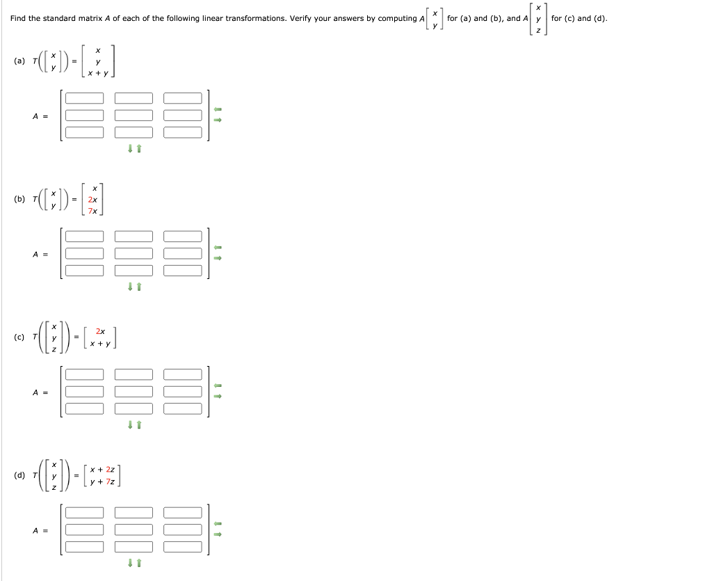 Solved Find the standard matrix A of each of the following | Chegg.com