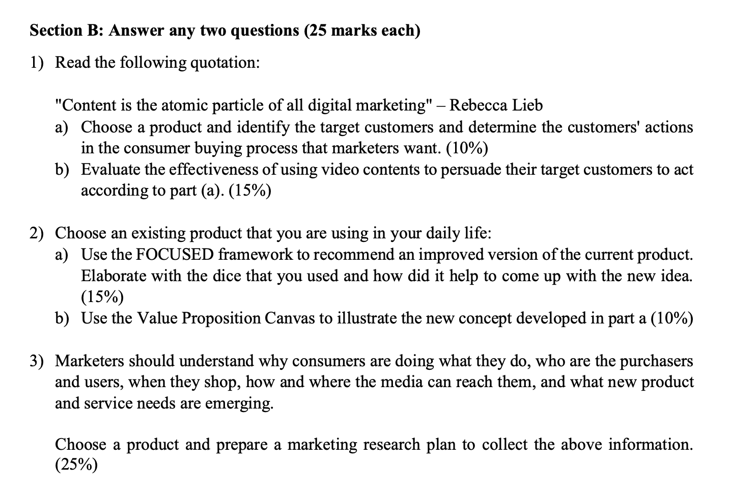 Solved Section B: Answer Any Two Questions (25 Marks Each) | Chegg.com