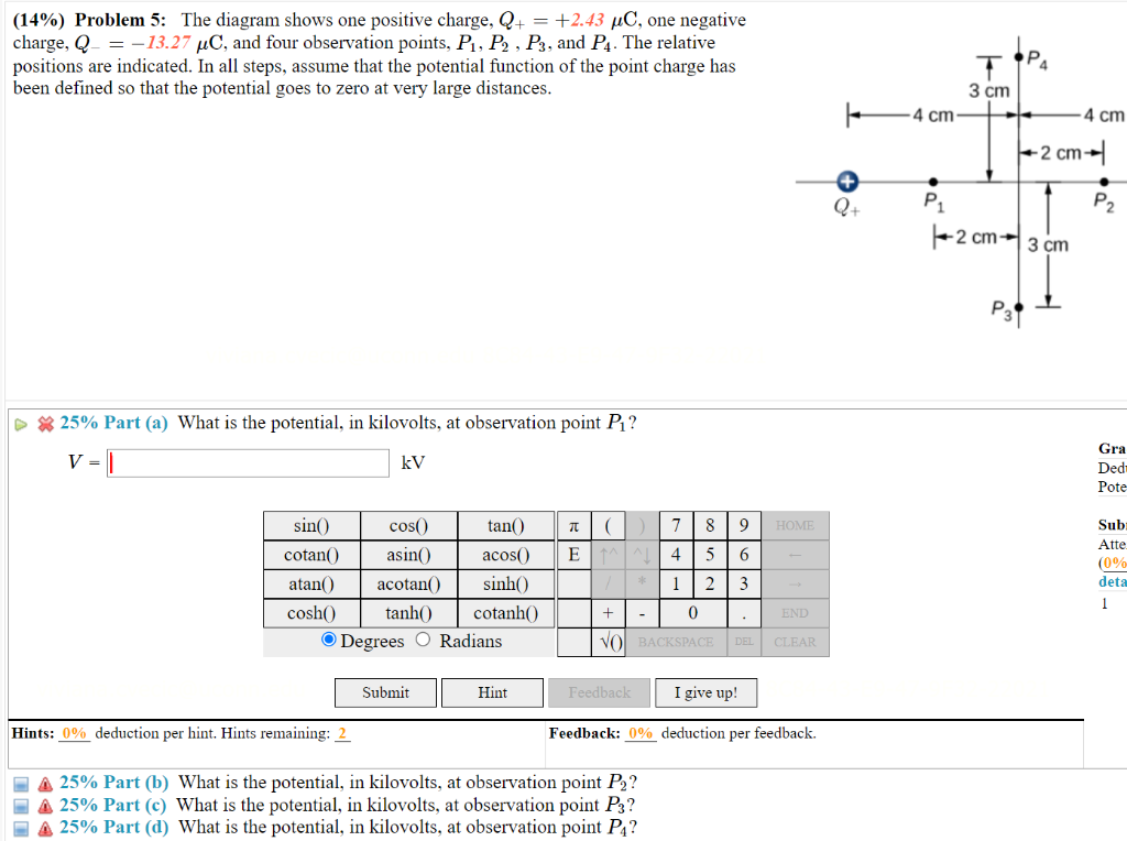Solved (14\%) Problem 5: The diagram shows one positive | Chegg.com