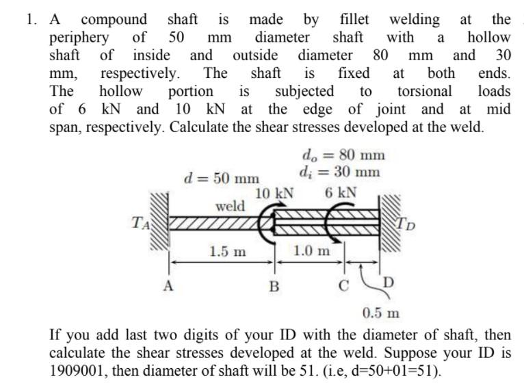Solved and at 1. A compound shaft is made by fillet welding | Chegg.com