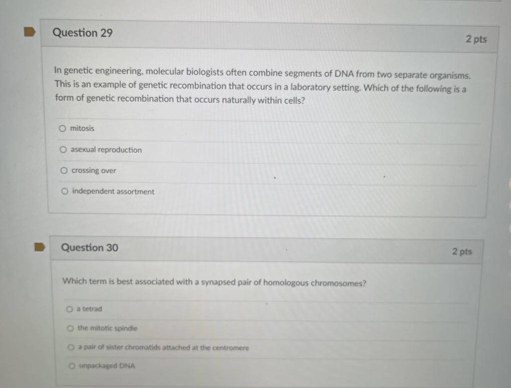 Solved Question 29 2 pts In genetic engineering, molecular | Chegg.com