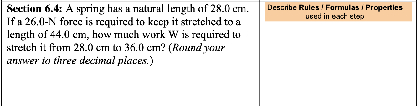 Solved Section 6.4: A spring has a natural length of 28.0 | Chegg.com