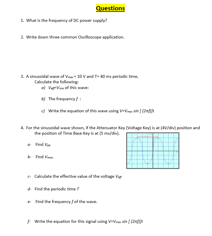 Questions 1 What Is The Frequency Of Dc Power Chegg Com