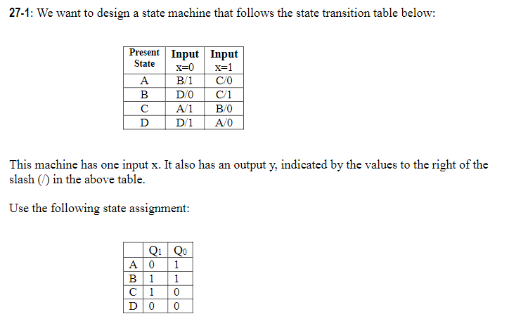 Solved 27-1: We want to design a state machine that follows | Chegg.com