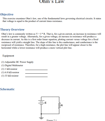 Solved Ohm's Law Objective This exercise examines Ohm's law, | Chegg.com