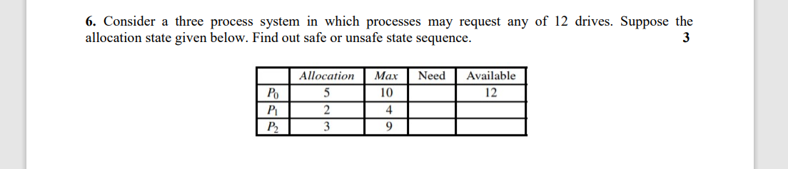 Solved 6. Consider a three process system in which processes | Chegg.com