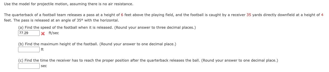 Solved a) find the speed of the football when released b) | Chegg.com