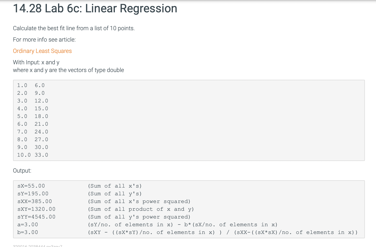 Solved 14.28 Lab 6c: Linear Regression Calculate the best | Chegg.com