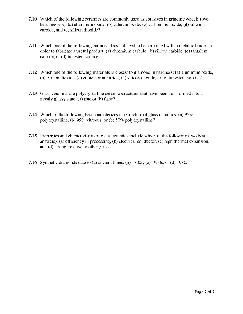 Solved 7.10 Which of the following ceramics are commonly