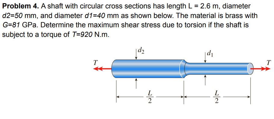 Solved A shaft with circular cross sections has length L = | Chegg.com