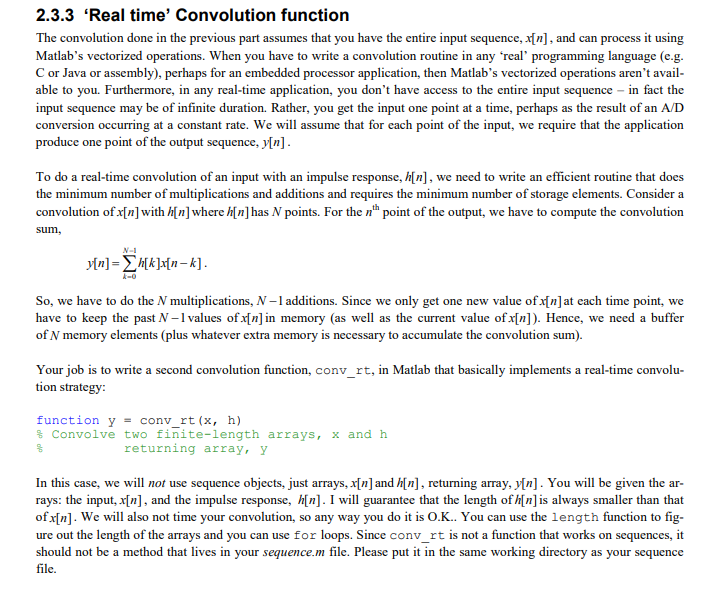 2.3.3 'Real time' Convolution function The | Chegg.com
