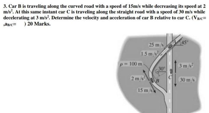 Solved 3. Car B Is Traveling Along The Curved Road With A | Chegg.com