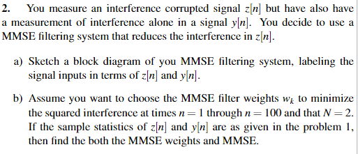 2. You measure an interference corrupted signal z[n] | Chegg.com