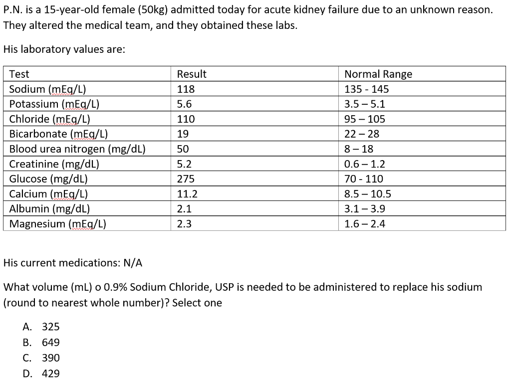 Solved P.N. is a 15 -year-old female (50 kg) admitted today | Chegg.com