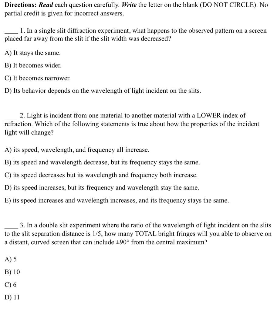 Solved Directions: Read Each Question Carefully. Write The | Chegg.com