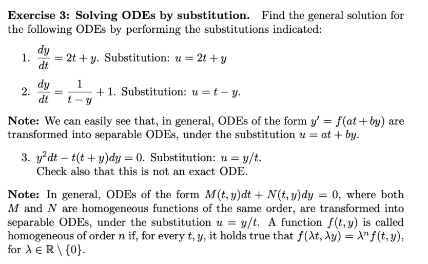 Solved Exercise 3: Solving Odes By Substitution. Find The 