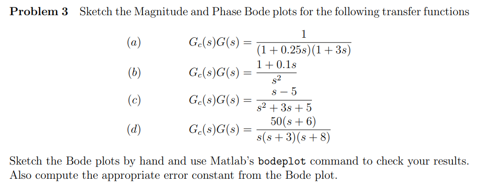 Solved Problem 3 Sketch the Magnitude and Phase Bode plots | Chegg.com