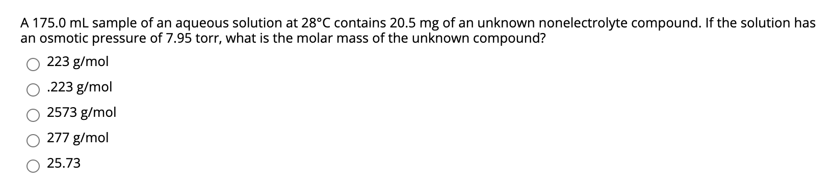 Solved A 175.0 mL sample of an aqueous solution at 28°C | Chegg.com