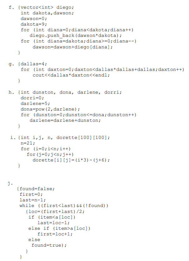 Solved For each of the blocks of code shown below, indicate | Chegg.com