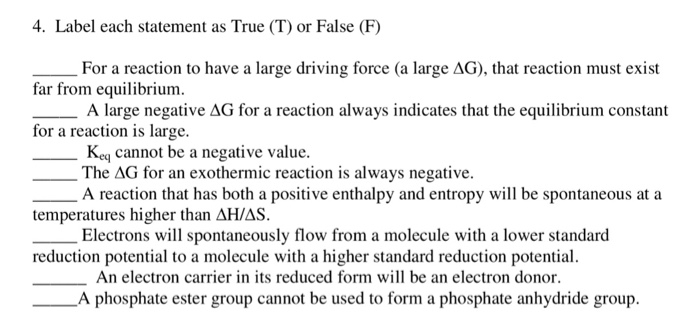 Solved 4. Label each statement as True (T) or False (F) For | Chegg.com