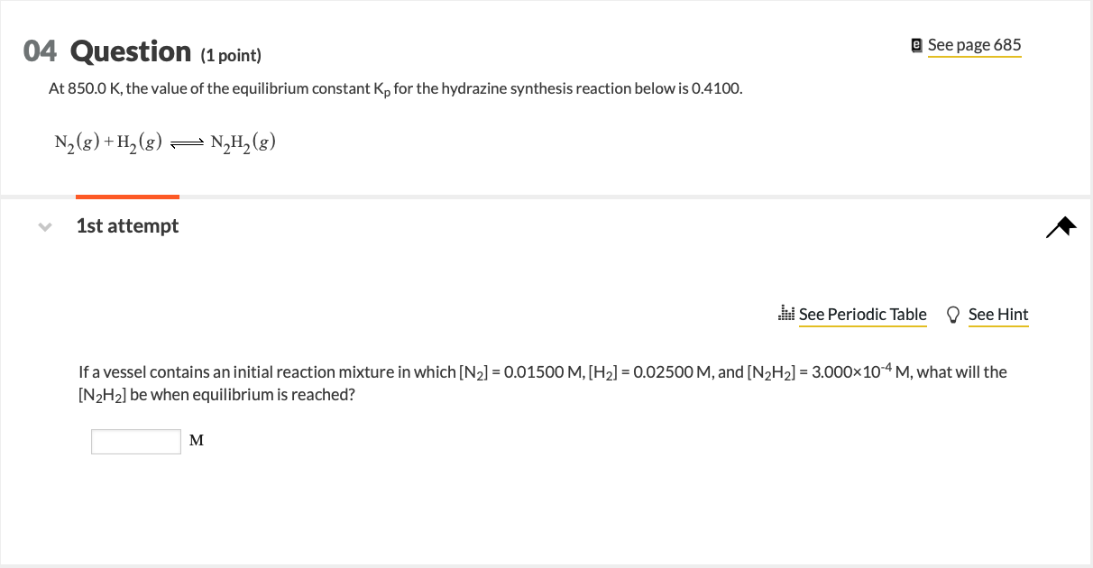 Solved 04 Question (1 point) 르 See page 685 At 850.0 K, the | Chegg.com