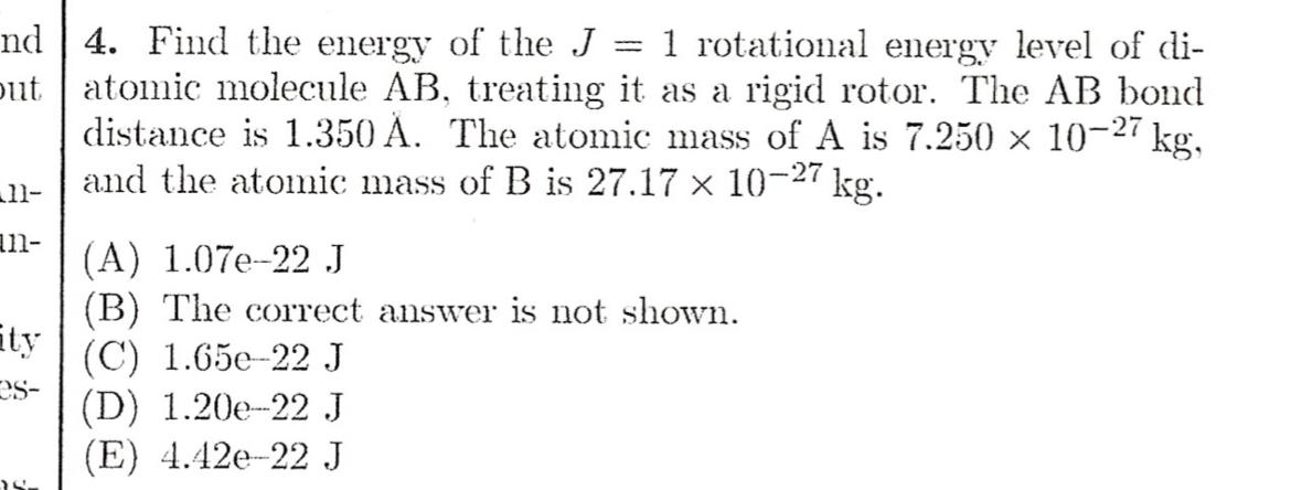 Solved nd 4. Find the energy of the J = 1 rotational energy | Chegg.com