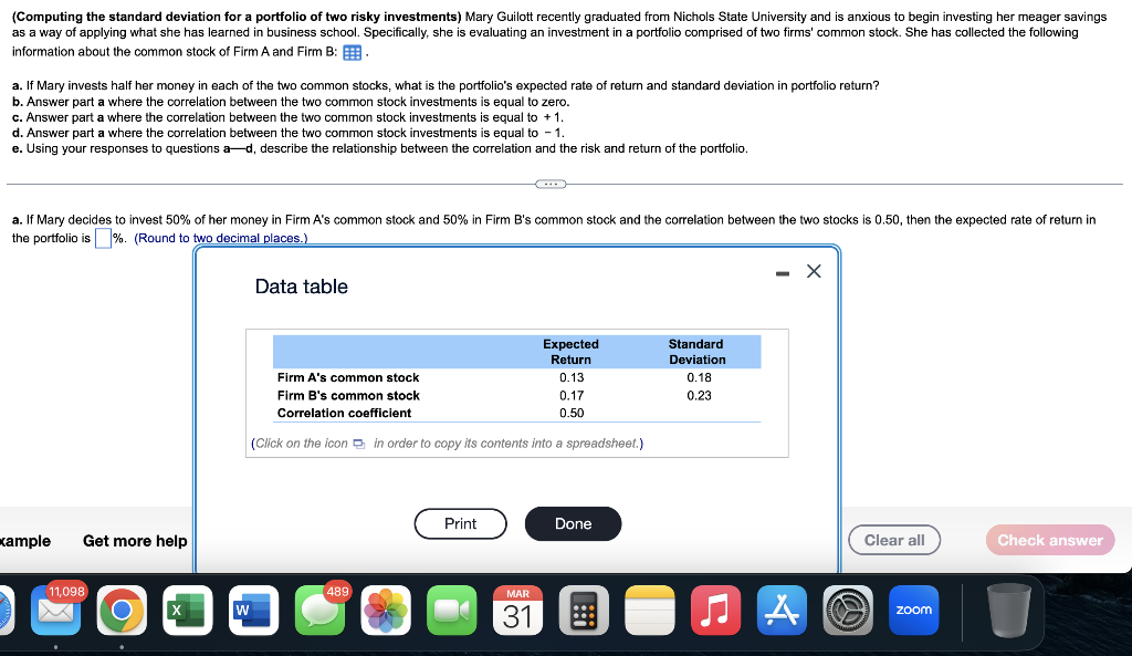 Solved (Computing The Standard Deviation For A Portfolio Of | Chegg.com