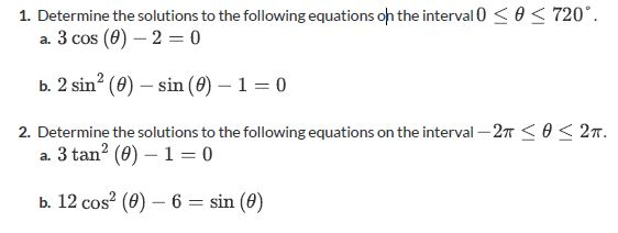 Solved 1. Determine the solutions to the following equations | Chegg.com