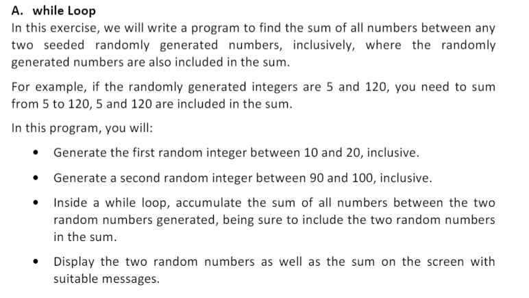Solved A. while Loop In this exercise, we will write a | Chegg.com